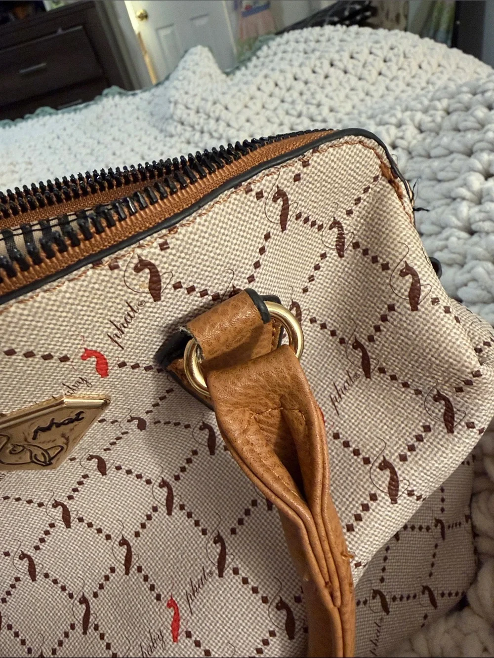Baby Phat Cream Satchel with Tan Trim